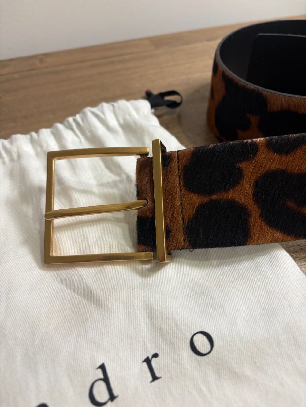 Sandro Paris Leopard Haircalf Wide Leather Belt Size 2 Made in France w/ DustBAG